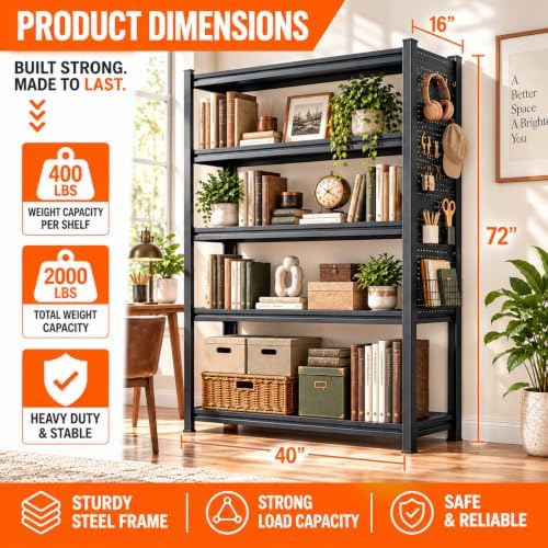 Metal Bookshelf Adjustable Bolt-Free Bookcase Heavy Duty Book Shelf 2000LBS