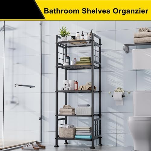 GIOTORENT 5-Wire Standing Book Shelf & Bookcase, Metal Storage Shelving Unit Pantry Rack for Laundry Kitchen Bathroom Or