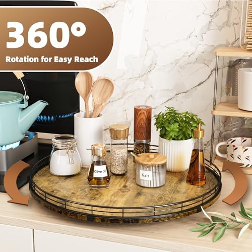 Lazy Susan Turntable Organizer for Table Top, 18’’ Round Wooden Lazy Susan for Cabinet Kitchen Countertop Pantry Dining 