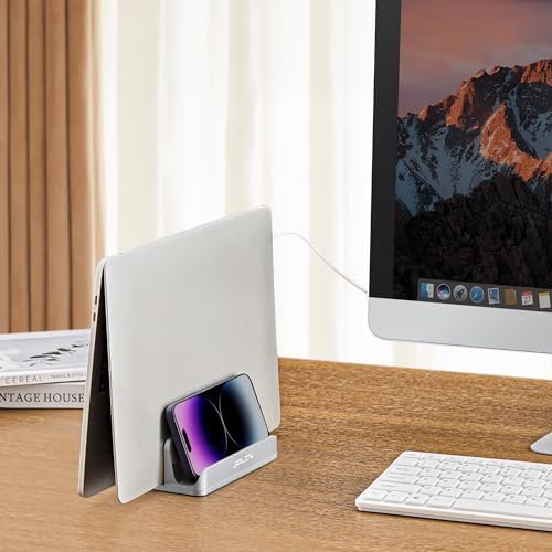 JARLINK 4-in-1 Adjustable Vertical Laptop Stand, Aluminum Holder, Silver