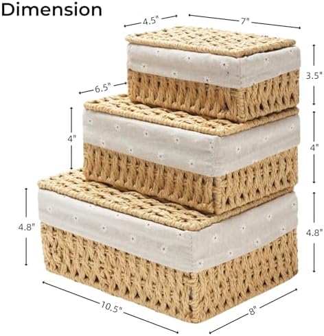 GIB Small Wicker Storage Baskets with Lid/Liner Woven Cute Decorative Boxes