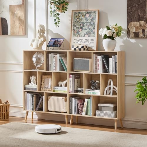 LEYAOYAO Cube Bookshelf, Mid-Century Modern Book Shelf with Legs,Light Wood