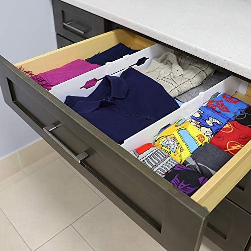 Home Basics 2 Piece Plastic Adjustable Drawer Dividers, White (2) | Organize Any Drawer | Great for Crafts, Accessories 