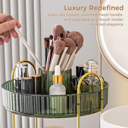 360° Rotating Makeup Organizer, Upgraded 2 Tier Skincare Perfume Organizers for Women, Bathroom Organizer Countertop, Cl
