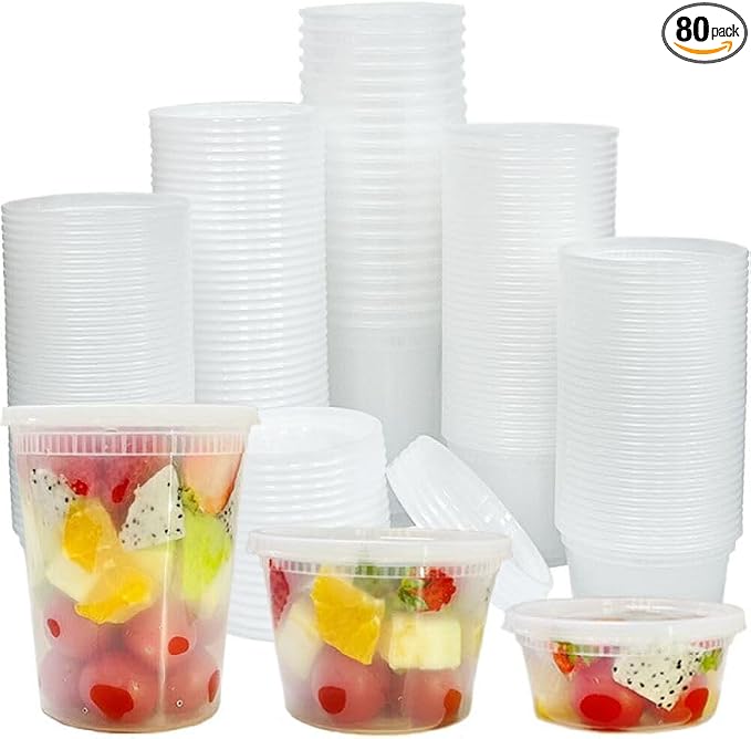 80 Sets Deli Containers with Lids, 32/16/8 oz Food Storage Containers with Lids, BPA Free Leakproof Freezer Storage Containers, Microwave | Dishwasher | Freezer Safe