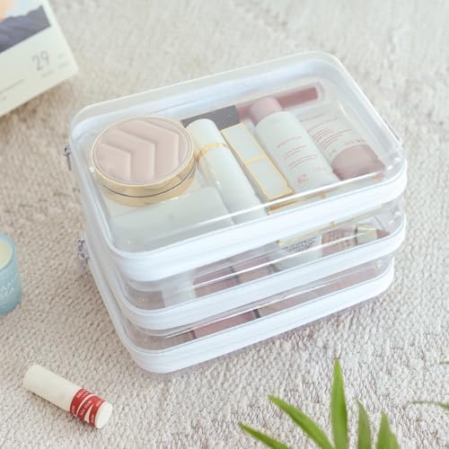 CoiiJoii 6PCS Clear Hard Shell Zipper Case,Portable Cosmetic Bag with Zipper,Kid's Toy Storage Organizer Bins,Hard Plast