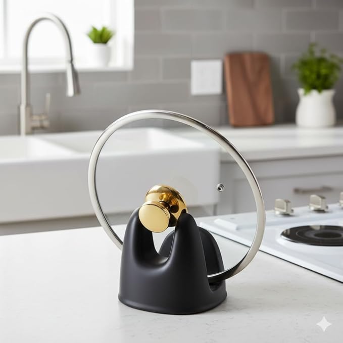 Nihow Ceramic Pot Lid Holder While Cooking for Kitchen Counter/Stove Top | Matte Black,Stable, Dishwasher Safe, Keep Counter Top Tidy and Clean,Water Proof,Saving Space,Heat Resistant
