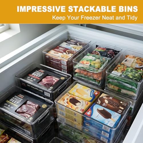 Hudgan 8 Pack Freezer Organizer Bins,Stackable,Clear Bins for Fridge,Pantry
