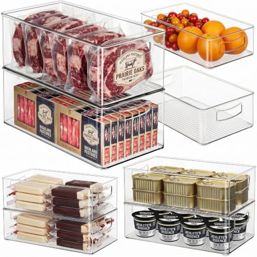 Hudgan 8 Pack Freezer Organizer Bins,Stackable,Clear Bins for Fridge,Pantry