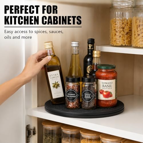 RHBLME 3 Pack Black Lazy Susan, 12 Inch Heavy Duty Rotating Swivel with Steel Ball Bearings Stand for Turntable, Monitor
