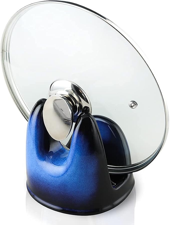 Nihow Ceramic Pot Lid Holder While Cooking for Kitchen Counter/Stove Top | Blue,Stable, Dishwasher Safe, Keep Counter Top Tidy and Clean,Water Proof,Saving Space,Heat Resistant