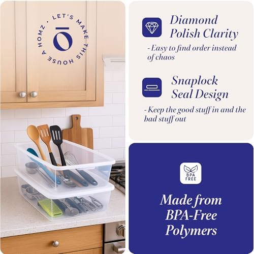 HOMZ Snaplock, Large Clear Plastic Storage Organizer Bins w/Lids, 2 Pack