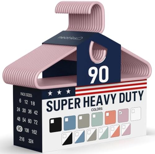 Super Heavy Duty Clothes Hangers 90 Pack – Made in the USA - 10lb Capacity, Thick Plastic Hangers for Pants, Coats, Jackets, Jeans and Adult Clothing – Pink