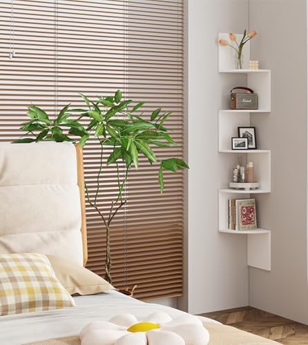 VIMBER 5-Tier Corner Shelf Wall Mount, Corner Bookshelf, Industrial Corner Ladder Shelf, Modern Display Shelf for Living