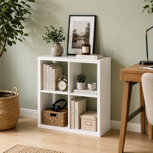 4 Cube Storage Organizer Shelf, White, 11inch