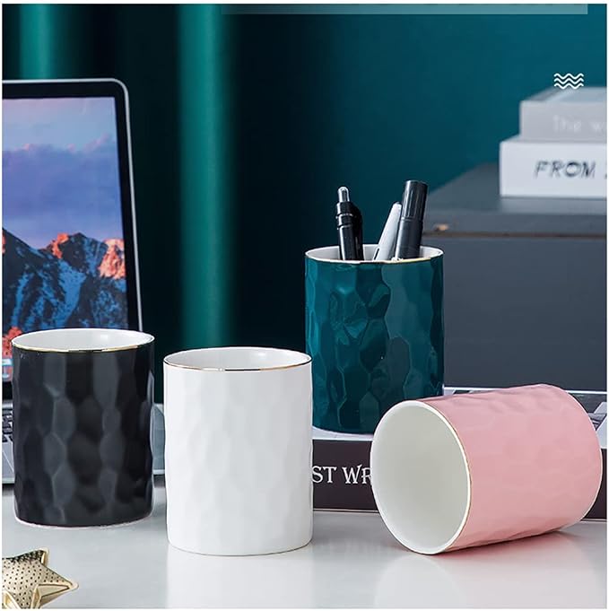 Ceramic Pen Holder Stand Cup Pencil Holder Organizer Makeup Brush Holders for Home Office Desk (Dark-Green)