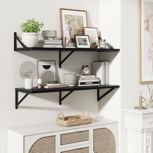 Marsmiles Deep Floating Shelves, 36'' x 12'' Black Wood Shelves Set of 2