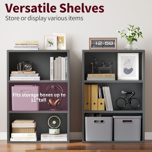 ALISENED 3-Tier Bookshelf, 23.6 × 9.4 × 35.2in, Small Bookshelf