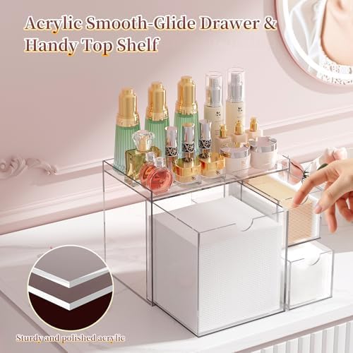 Acrylic Face Towel Holder with Drawers, Disposable Facial Towel Holder