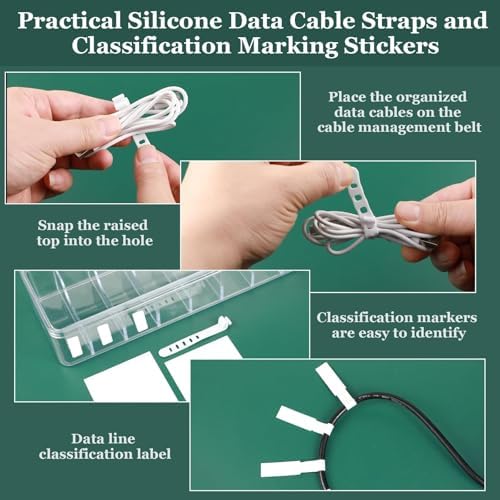 ProSuites Cable Organizer Box with Lid, 5 Pcs Clear Cord Storage Organizer with 50 Cable Ties 108 Cable Labels, Charger 