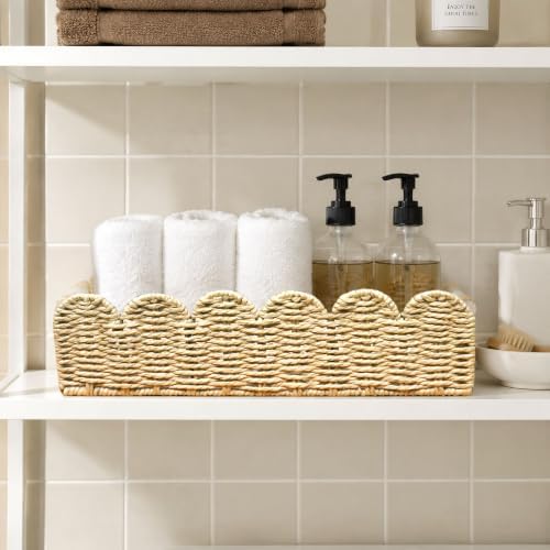 Upgraded L Scalloped Wicker Basket with Wood Handle