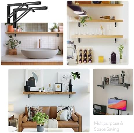 JOY DECOR Matte Black Folding Shelf Brackets, 16 Inch, 2 Pack