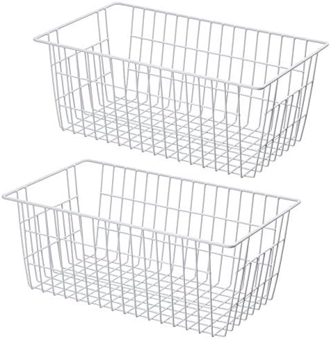 SANNO Freezer Baskets, Pantrty Storage Bins, Farmhouse Metal Wire Organizer for Kitchen Pantry Organizer 14"x11"x6"