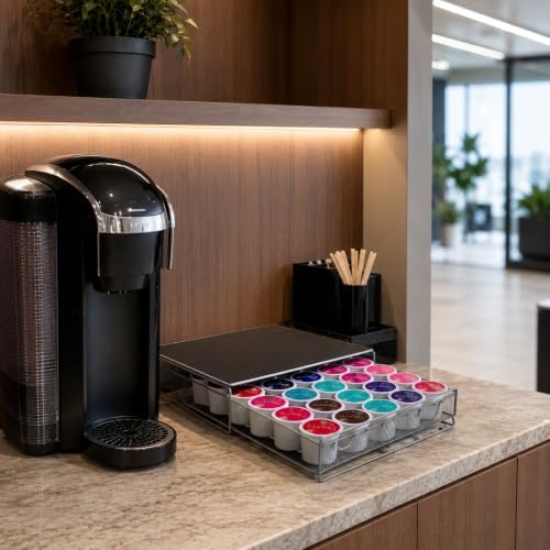 Restaurantware Coffee Pod Holder 12.99 x 12.2 x 2.95 Inches 36 K-Cup Iron Coffee Capsule Organizer Iron Storage Drawer B