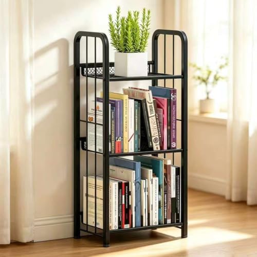 Bookshelf Storage Shelf Bookcase Freestanding Storage Stand for Living Room, Bedroom, Kitchen, Rust Resistance, Easy Ass