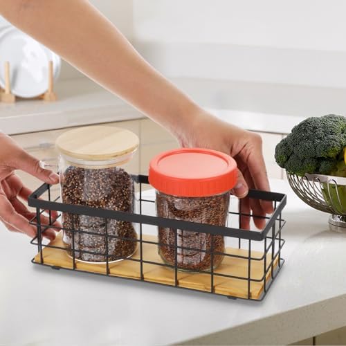 2 Pack Small Wire Baskets, Narrow Rustic Storage Bin for Bathroom Counter, Farmhouse RectangleOrganizer Tray for Kitchen