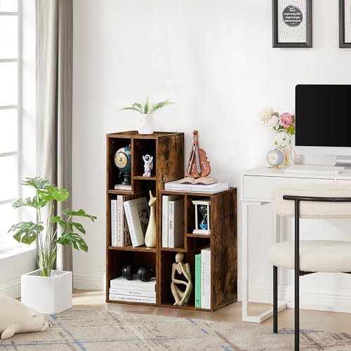 VECELO Kids Staggered 3-Cube Bookshelf, Open Storage Organizer with Multi-Size Compartments for Large Hardcover Books, T