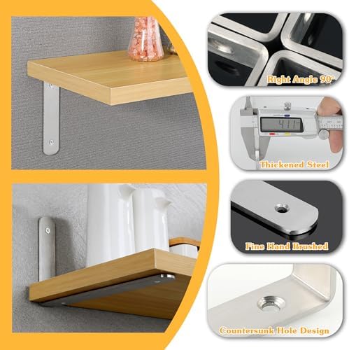 Alise Brushed Shelf Brackets,L Brackets for Shelves,12x6.3x1.2 Inch,4 Pcs
