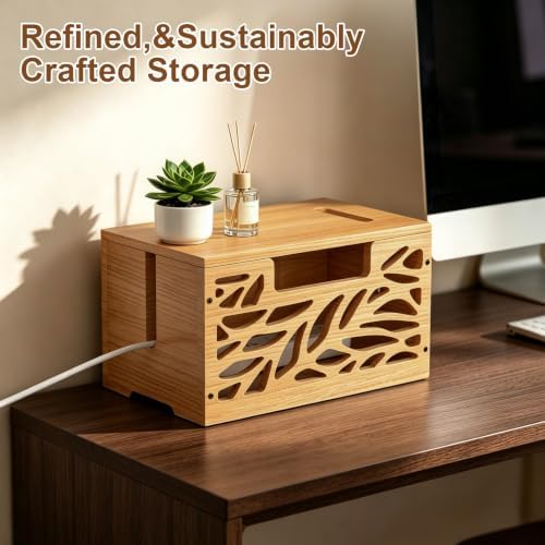 Large Cable Management Box, Wooden Cord Hider Box for Power Strip