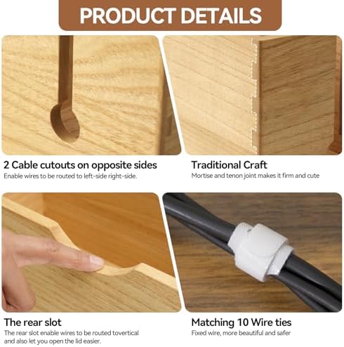 KIRIGEN Wooden Cable Management Box Set of 2, Cord Organizer, Natural