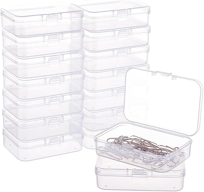 BENECREAT 16 Pack Rectangle Clear Plastic Bead Storage Containers Box Case with lid for Earplugs PillsTiny Bead Jewerlry Findings - 2.9x1.92x0.78 Inches