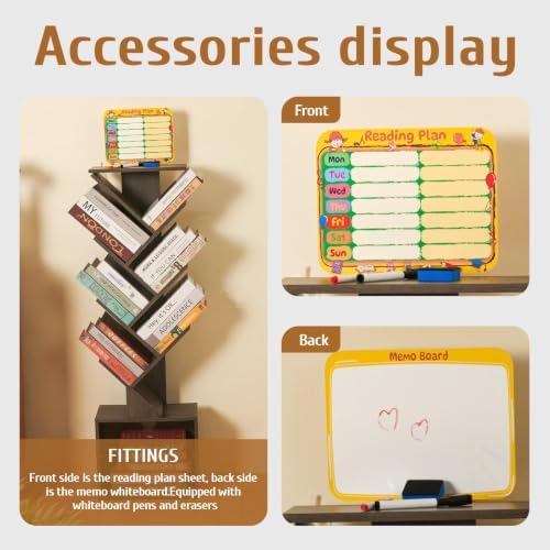 7-Tier Tree Bookshelf with Reading Planner & Activity Panel, Small Bookcase