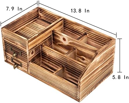Distressed Rustic Wooden Office Desktop Drawers Organizer Wood Shelf Tabletop Home Organizer Storage with Multiple Compartments,perfect Jewelry storage Display Box for Desk, Vanity (Dark Brown)