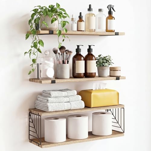 Fixwal 3+1 Tier Bathroom Floating Shelves Over Toilet, Light Brown