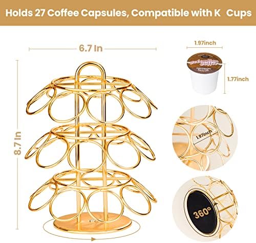 Coffee Pod Holder, K Cup Holders Carousel Organizer ,27 Coffee Pods Storage Compatible with K Cups, Spins 360-Degrees, M