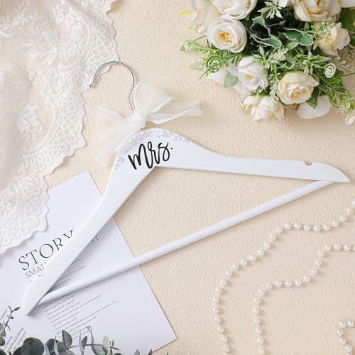 Yuntau Bride Hanger for Wedding Dress Wooden Mrs Hanger,White,Mrs