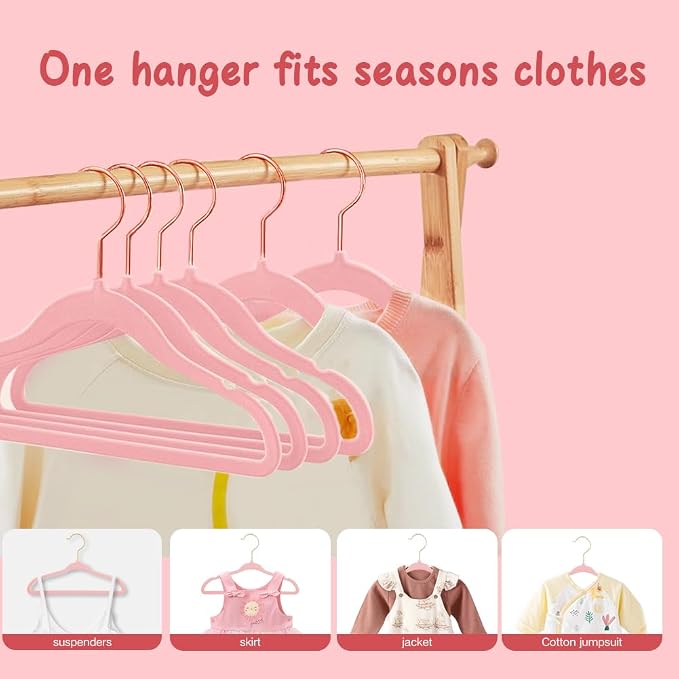 Stormix Baby Velvet Hangers Non-Slip, Space-Saving for Infant 32 Pack Pink