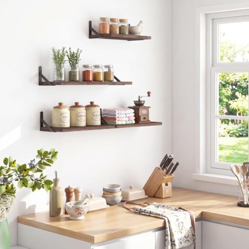 YGEOMER 4 Different Sizes Floating Shelves for Wall Home Decor, Walnut