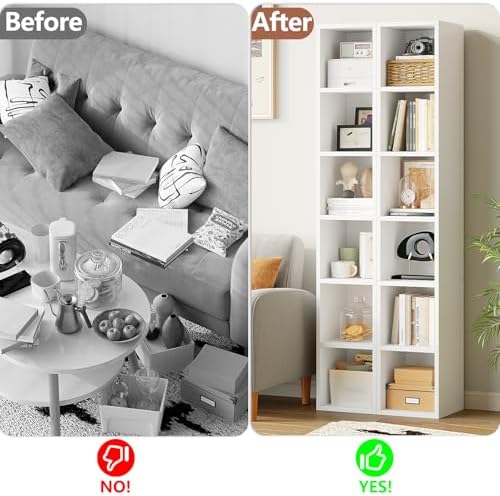 6-Tier Tall Narrow Bookshelf,Slim Bookcase with Open Cubes