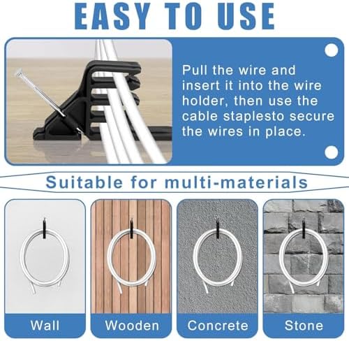 100Pcs Cable Stackers, Multi-Cable Staples Clips with Steel Nails for Wires