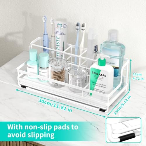 HapiRm Toothbrush Holders for Bathroom - 5 Partitions Bathroom Counter Organizer with Instant Drying Stone, Stainless St