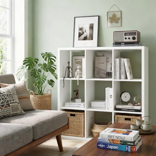 9 Cube Storage Organizer Shelf, White, 13 inch