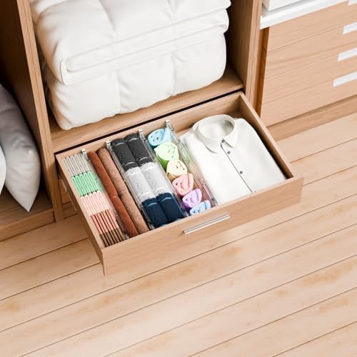 Yieach 12Pack 3.2 Inch Shallow Acrylic Drawer Dividers for Clothes -Expandable from 15-21''- Adjustable Drawer Dividers 