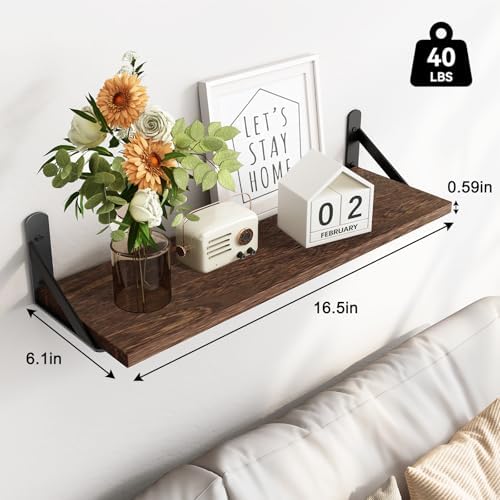 Fixwal Wall Floating Shelves for Home Decor (Brown, Set of 4, 16.5 Inch)