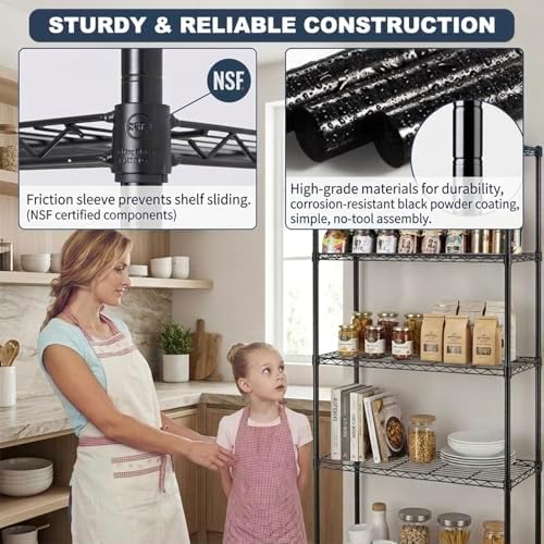 Dkeli 5-Tier Adjustable Heavy Duty Metal Storage Shelves, 250 Capacity Per Shelf, 36" X 14" X 72" Wire Shelving Unit Rac
