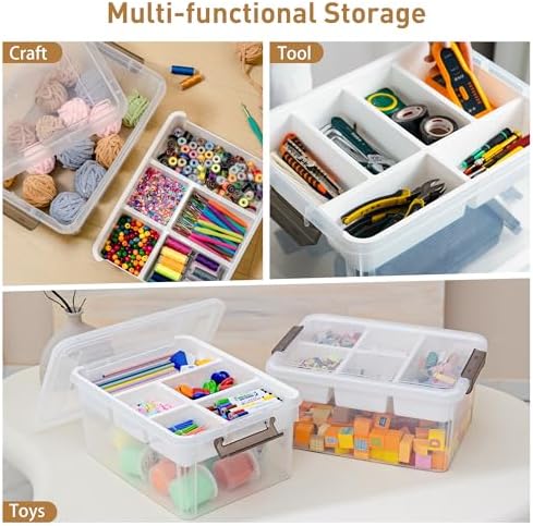 Citylife 17QT 2Packs Clear Craft Organizers and Storage Box with Tray